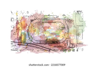 Die Stadt Pau ist eine Stadt im Südwesten Frankreichs. Aquarellspritzer mit handgezeichneter Skizzengrafik in Vektorgrafik.