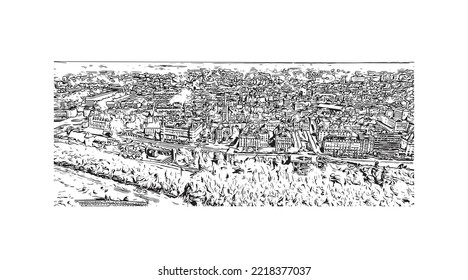 Die Stadt Pau ist eine Stadt im Südwesten Frankreichs. Handgezeichnete Skizzengrafik in Vektorgrafik.