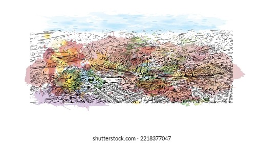 Die Stadt Pau ist eine Stadt im Südwesten Frankreichs. Aquarellspritzer mit handgezeichneter Skizzengrafik in Vektorgrafik.