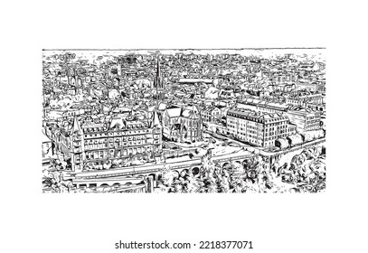 Die Stadt Pau ist eine Stadt im Südwesten Frankreichs. Handgezeichnete Skizzengrafik in Vektorgrafik.