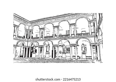 Building view with landmark of Pavia is the 
town in Italy. Hand drawn sketch illustration in vector.