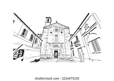 Building view with landmark of Pavia is the 
town in Italy. Hand drawn sketch illustration in vector.