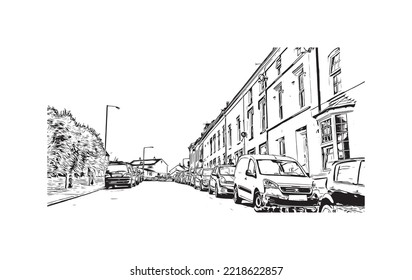 Building view with landmark of Peel
Municipality in Canada. Hand drawn sketch illustration in vector.