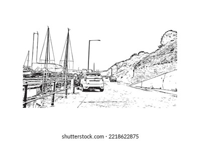 Building view with landmark of Peel
Municipality in Canada. Hand drawn sketch illustration in vector.