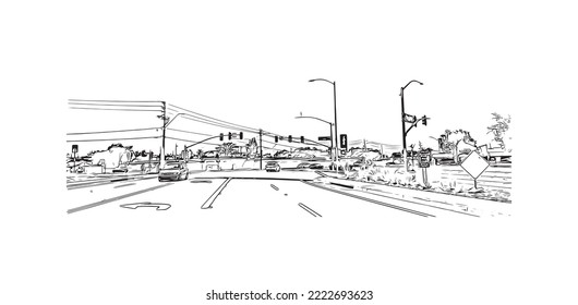 Building view with landmark of Peoria is the 
city in Illinois.
Hand drawn sketch illustration in vector.