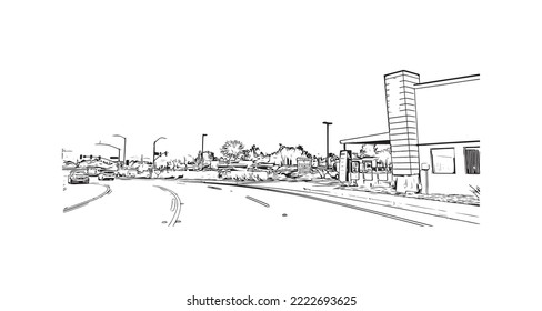Building view with landmark of Peoria is the 
city in Illinois.
Hand drawn sketch illustration in vector.