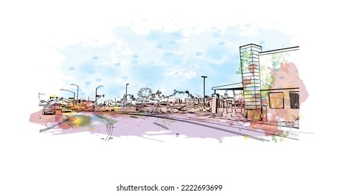 Building view with landmark of Peoria is the 
city in Illinois.
Watercolor splash with hand drawn sketch illustration in vector.