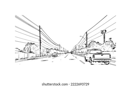 Building view with landmark of Peoria is the 
city in Illinois.
Hand drawn sketch illustration in vector.