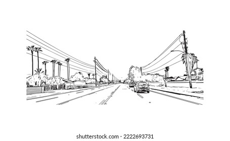 Building view with landmark of Peoria is the 
city in Illinois.
Hand drawn sketch illustration in vector.