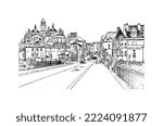 Building view with landmark of Perigueux
commune in France. Hand drawn sketch illustration in vector.