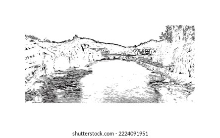 Building view with landmark of Perigueux
commune in France. Hand drawn sketch illustration in vector.