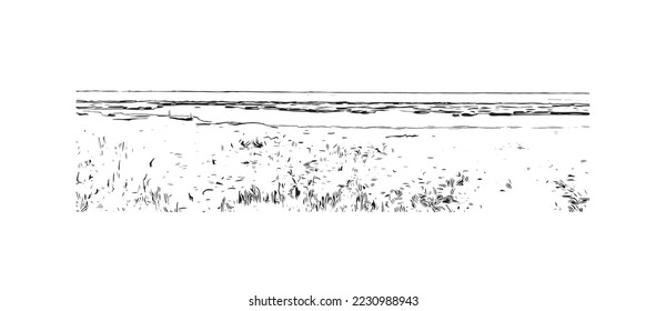Building view with landmark of Perpignan is the 
commune in France. Hand drawn sketch illustration in vector.