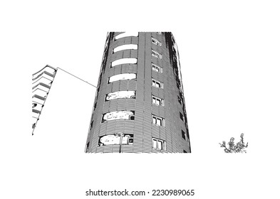 Building view with landmark of Perpignan is the 
commune in France. Hand drawn sketch illustration in vector.