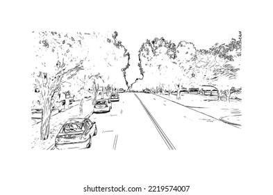 La vista de construcción con el punto de referencia de Perth es el 
ciudad de Australia. Dibujo a mano de ilustración de esbozo en vector.