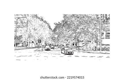 Building view with landmark of Perth is the 
city in Australia. Hand drawn sketch illustration in vector.