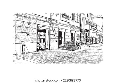 Building view with landmark of Pescara is the 
city in Italy. Hand drawn sketch illustration in vector.