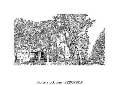 Building view with landmark of Pescara is the 
city in Italy. Hand drawn sketch illustration in vector.
