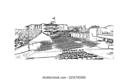 Building view with landmark of Peterborough is a city in eastern England. Hand drawn sketch illustration in vector.