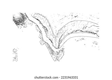Building view with landmark of Petra is the historical place in Jordan. Hand drawn sketch illustration in vector.