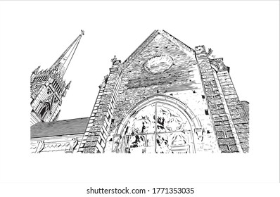 Bausicht mit Wahrzeichen von Petropolis auch bekannt als The Imperial City, ist eine Gemeinde in der Südostregion von Brasilien.  Handgezeichnete Skizzengrafik in Vektorgrafik.