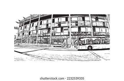 Building view with landmark of Pforzheim is a town in southwestern Germany. Hand drawn sketch illustration in vector.