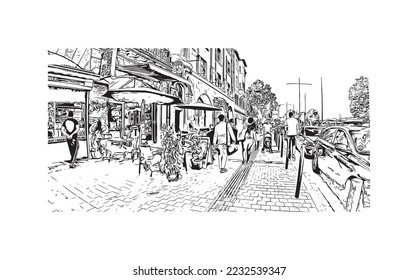 Building view with landmark of Pforzheim is a town in southwestern Germany. Hand drawn sketch illustration in vector.