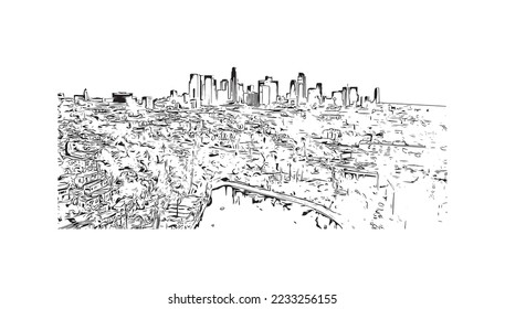 Building view with landmark of Philipsburg is the 
capital of Sint Maarten. Hand drawn sketch illustration in vector.