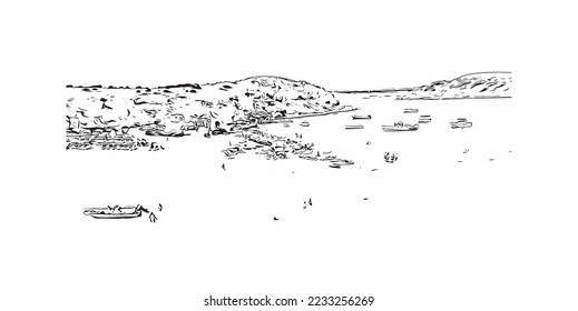 Building view with landmark of Philipsburg is the 
capital of Sint Maarten. Hand drawn sketch illustration in vector.