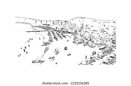 Building view with landmark of Philipsburg is the 
capital of Sint Maarten. Hand drawn sketch illustration in vector.