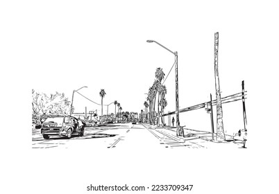 Building view with landmark of Phoenix is the  city in Arizona. Hand drawn sketch illustration in vector.
