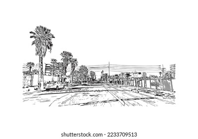 Building view with landmark of Phoenix is the  city in Arizona. Hand drawn sketch illustration in vector.