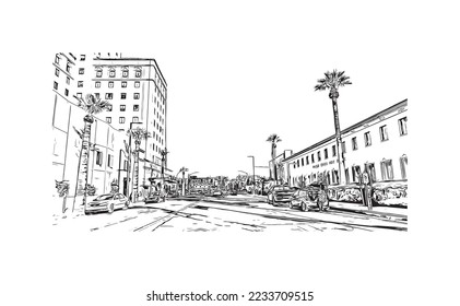 Building view with landmark of Phoenix is the  city in Arizona. Hand drawn sketch illustration in vector.