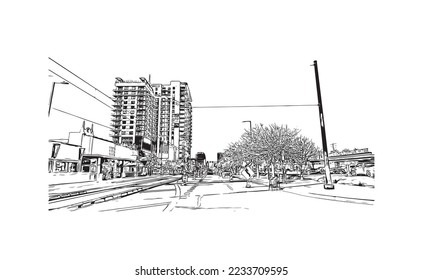 Building view with landmark of Phoenix is the  city in Arizona. Hand drawn sketch illustration in vector.