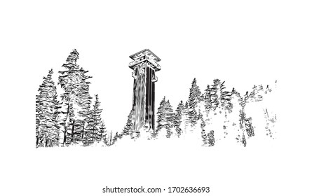 Building view with landmark of Pilsen is a city in the western Czech Republic. Hand drawn sketch illustration in vector.