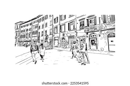 Building view with landmark of Pisa is a city in Italy. Hand drawn sketch illustration in vector.