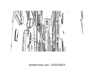 Building view with landmark of Pistoia is a city in Italy. Hand drawn sketch illustration in vector.