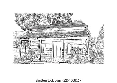 Building view with landmark of Pittsburgh is a city in western Pennsylvania. Hand drawn sketch illustration in vector.
