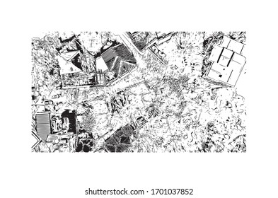 Building view with landmark of Plovdiv is an ancient city built around 7 hills, in southern Bulgaria. Hand drawn sketch illustration in vector.