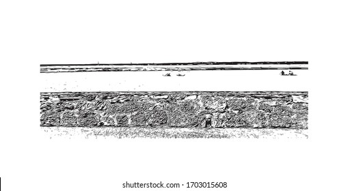 Building view with landmark of Poitiers is a city in western France. Hand drawn sketch illustration in vector.