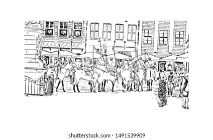 Building view with landmark of Poland, officially the Republic of Poland, is a country located in Central Europe. Hand drawn sketch illustration in vector.