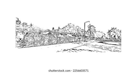 Building view with landmark of Pompano  is the 
city in Florida. Hand drawn sketch illustration in vector.