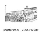 Building view with landmark of Pontevedra  is the beach in Jacksonville. Hand drawn sketch illustration in vector.