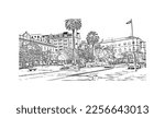 Building view with landmark of Pontevedra  is the beach in Jacksonville. Hand drawn sketch illustration in vector.