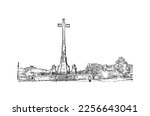 Building view with landmark of Pontevedra  is the beach in Jacksonville. Hand drawn sketch illustration in vector.