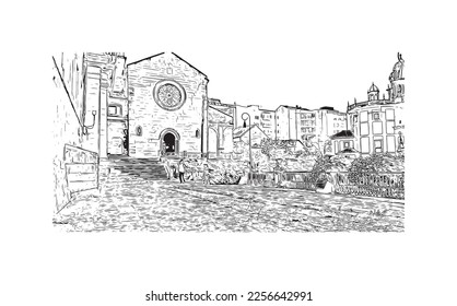Building view with landmark of Pontevedra  is the beach in Jacksonville. Hand drawn sketch illustration in vector.