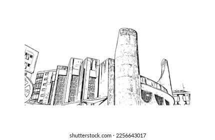 Building view with landmark of Pontevedra  is the beach in Jacksonville. Hand drawn sketch illustration in vector.