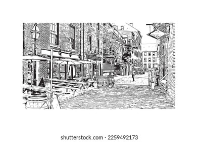 Building view with landmark of Portland is the 
city in Maine. Hand drawn sketch illustration in vector.