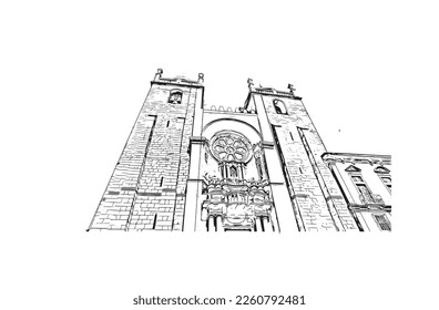 Building view with landmark of Porto Novo is the 
capital of Benin. Hand drawn sketch illustration in vector.