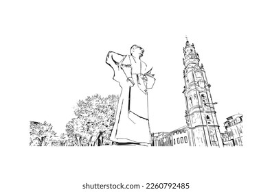 Building view with landmark of Porto Novo is the 
capital of Benin. Hand drawn sketch illustration in vector.