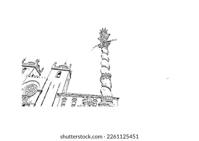 Building view with landmark of Porto Novo is the 
capital of Benin. Hand drawn sketch illustration in vector.